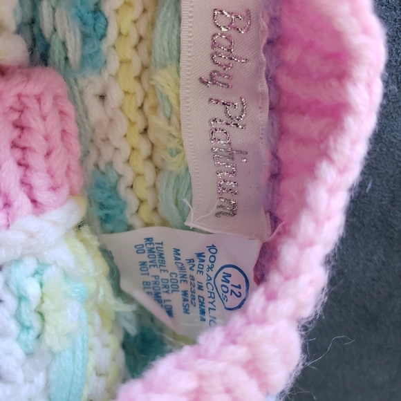 Baby Platinum Vintage Baby Girl 12 Months Knit Sweater Cardigan Pink Pom Fringe - Picture 2 of 6